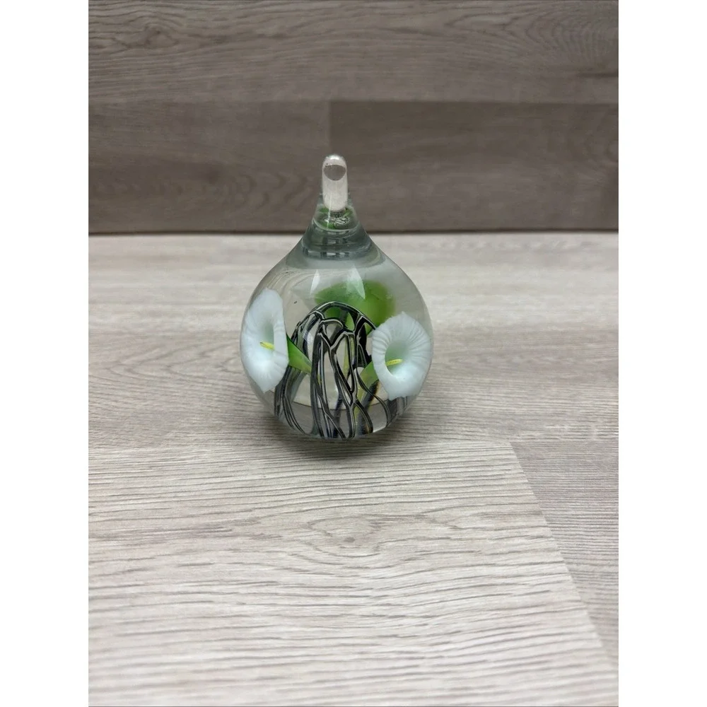 Vintage Art Glass Paperweight Stripper Green Ribbon & Floral Design 4" Very Nice - Picture 3 of 7